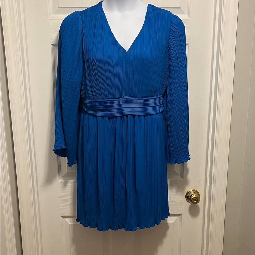 Elegant Blue Pleated Dress